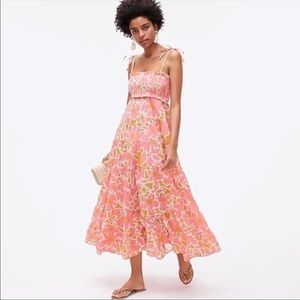 NWT J.Crew Tie Shoulder Smocked Tiered Maxi Dress